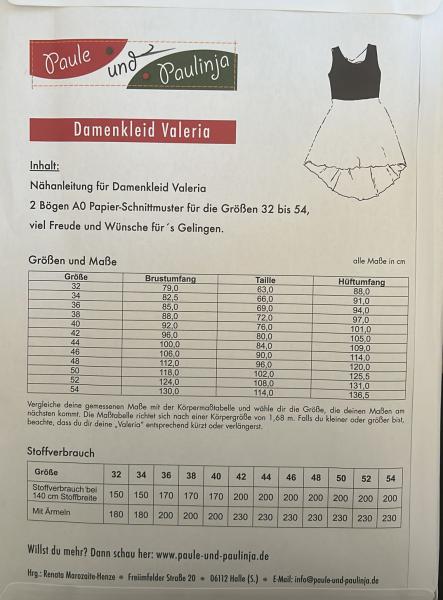 Damenkleid  "Valeria" Papierschnittmuster 32-54